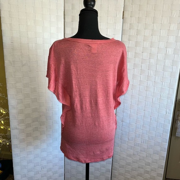 Sundance Womens 100% Linen Ruffle Tee Blouse Size XS Basic Spring Flutter Sleeve - Picture 7 of 12